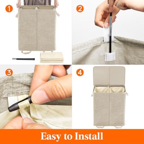 Lifewit Double Laundry Hamper with Lid, Removable Laundry Bags, Beige - Image 3