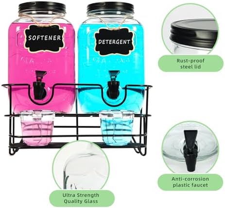 Roetell 2 Sets 1 Gallon Laundry Detergent Dispenser with Stand, Measuring Cup, Glass Laundry Detergent Containr for Laundry Room Organization - Image 4