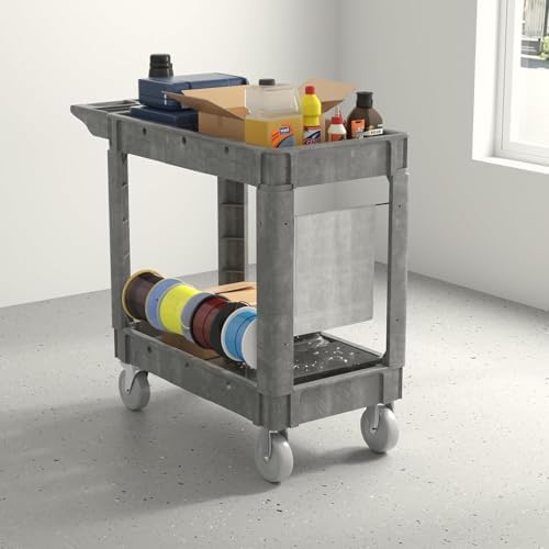 Plastic Utility Cart on Wheels, 40 x 17 Inch Rolling Service Cart-Gray - Image 6