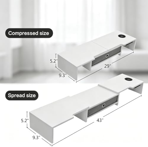 LAPTAIN Dual Monitor Stand Riser with Drawer, Adjustable Desk Organizer - Image 2