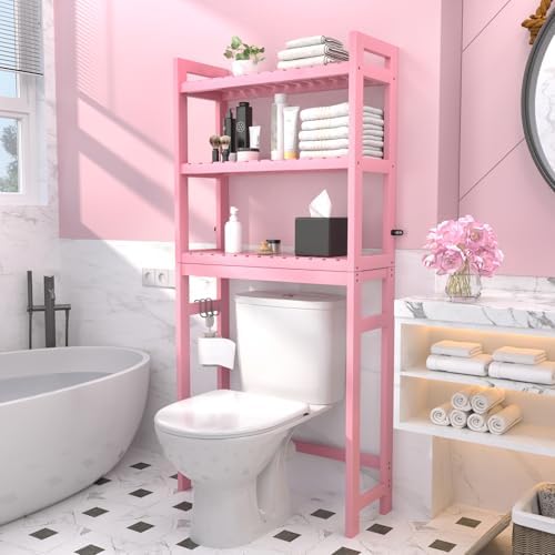 Homykic Over The Toilet Storage, 3-Tier Bamboo Bathroom Shelf, Pink - Image 2