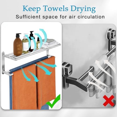 VOTZAAQ 32 in Towel Racks for Bathroom, Bath Towel Shelf with Double Towel Bar, Stainless Steel Towel Storage for Lavatory Wall Mounted, 2-Tier Towel Hanger Towel Holder, Brushed Nickel - Image 6