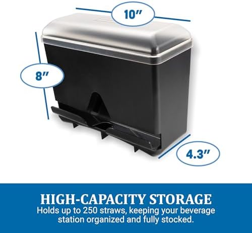 San Jamar Junior Bulk Straw Dispenser Holds 250 Straws for Restaurants, Dining Halls, and Fast Food, Plastic, 5 x 10.5 x 8.75 Inches, Black - Image 3