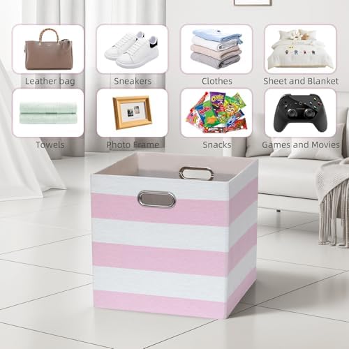 11 x 11 x 11 Inch Linen Stripe Storage Cubes for Home Organizing, Pack of 4 - Image 5