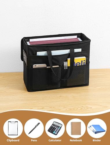 Qozary 2 Pack File Folder Organizer Box-Hanging File Tote Bag With Lids, Collapsible Portable Filing Organizer Box With Handle, Document Storage Bag For Office,Home,Travel, School - Image 5