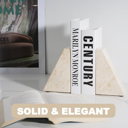 Marble Book Ends Decorative, Unique Bookends for Shelves, Bookends to Hold Heavy Books, Durable Book Holder Stopper for Home Office Desk Bookshelf Decoration, Turkey Natural Marble, Set of 2 - Image 5