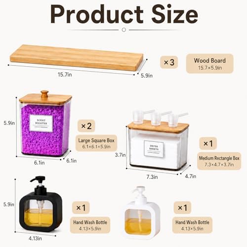 Laundry Room Organization Set, 3pack Wall Mounted Bamboo Floating Shelves with 4 Clear Laundry Pod Containers and 2 Soap Dispensers, No Drill Bathroom & Laundry Room Storage Organizer - Image 7