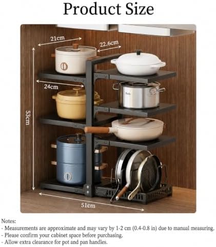 7 Tier Pots and Pans Organizer Under Cabinet, 20.8" Height Heavy Duty Pan Organizer Inside Cabinet, Adjustable Pot Rack Holds 120 Lbs, 15 Lbs Per Layer, for Dutch Oven Cast Iron Cookware & Lids - Image 2
