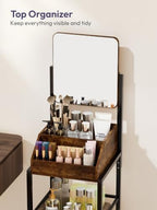 SWTYMIKI Makeup Organizer Cart with Mirror - Makeup Storage Vanity Dresser with Non-Woven Drawers, 360° Rotating HD Mirror, Rolling Organizer Cart for Skin Care Perfume Nail Polish Hair Tool Espresso - Image 4