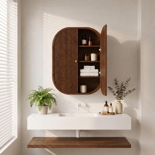 Bathroom Arched Wall Storage Cabinet 4-Tier, Walnut - Image 6