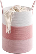 CLHMILY&Z 100L Laundry Basket Round Storage Rope Basket - 18.1x24 Inches - Pink Hamper in Bedreoom and Cute Storage Bin for Blankets, Toys, and Nursery Essentials by ClhmilyZ