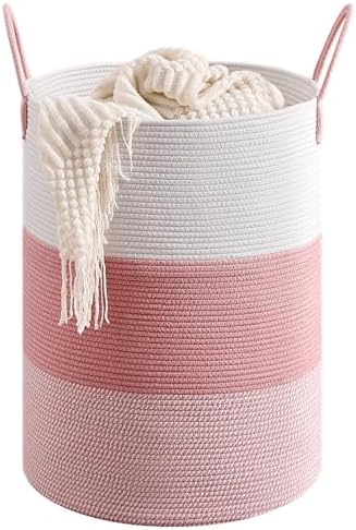 CLHMILY&Z 100L Laundry Basket Round Storage Rope Basket - 18.1x24 Inches - Pink Hamper in Bedreoom and Cute Storage Bin for Blankets, Toys, and Nursery Essentials by ClhmilyZ