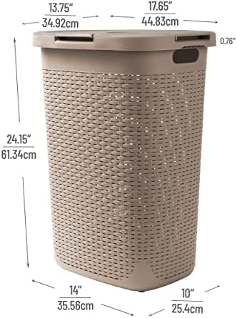 Mind Reader Slim Laundry Hamper with Lid, 60L Tall Clothes Basket, Narrow Tapered Design for Bathrooms, Closets and Laundry Rooms, Plastic, Tan - Image 3