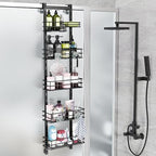 Orimade Over the Door Shower Caddy Adjustable 5 Tier Black,Bathroom Hanging Organizer Shelf Rustproof with 4 Hooks,Shower Basket with Soap Holder and Suction Cup by Orimade