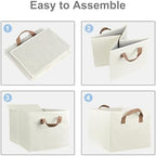 Closet Storage Bins, Fabric Closet Organizers and Storage Basket for Shelves, Collapsible Shelf Baskets for Organizing Shelves, Bedroom Clothes Basket, Beige, 3 Pack - Image 3