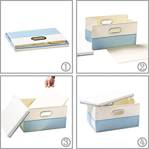 PRANDOM Collapsible Storage Bin with Lid [3-Pack] Fabric Foldable Storage Box Organizer Container Basket Cube with Cover for Home Bedroom Closet Office Nursery Blue&Cream(14.9x9.8x9.8) - Image 5