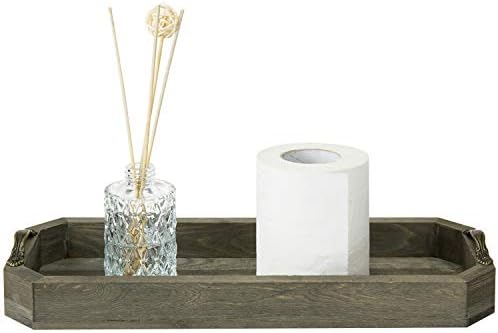 MyGift Rustic Gray Wood Vanity Tray, Toilet Tank Organizer with Handles - Image 7