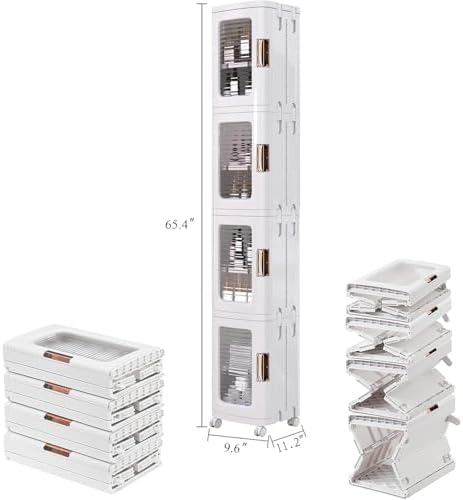 VECELO 4-Tier Narrow Storage Cabinet with Wheels, White - Image 2