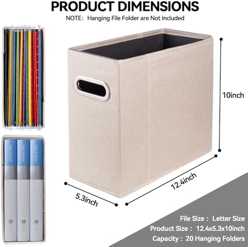 4 Packs Letter Size File Organizer, File Folders Organizer, Fabric Storage Box, Collapsible Paper Organizer with Metal Handle, Smooth PVC Rails, Only Box (Beige) - Image 2