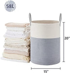 VIPOSCO 58L Tall Woven Laundry Basket Hamper, Grey White - Image 5