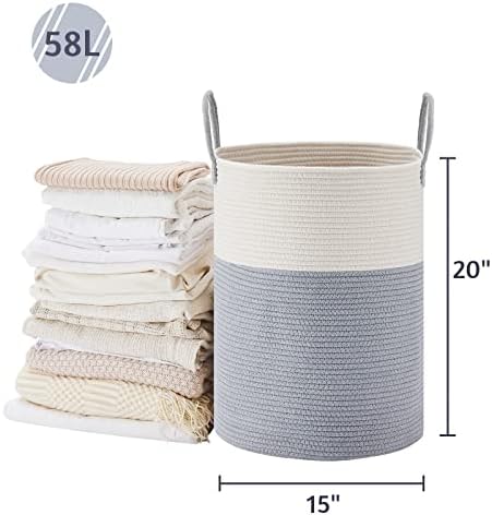 VIPOSCO 58L Tall Woven Laundry Basket Hamper, Grey White - Image 5