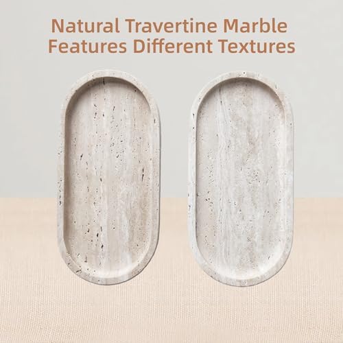 Oval Travertine Tray 4.8 in x 9.8 in for Bathroom Dresser Countertop Organizer, Natural Marble Vanity Tray for Perfume, Candles, Ring, Decorative Jewelry Dish - Image 4