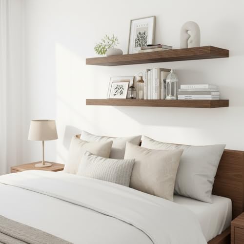 Vivelove 12 Inch Deep Floating Shelves 36” Set of 2, Walnut - Image 2