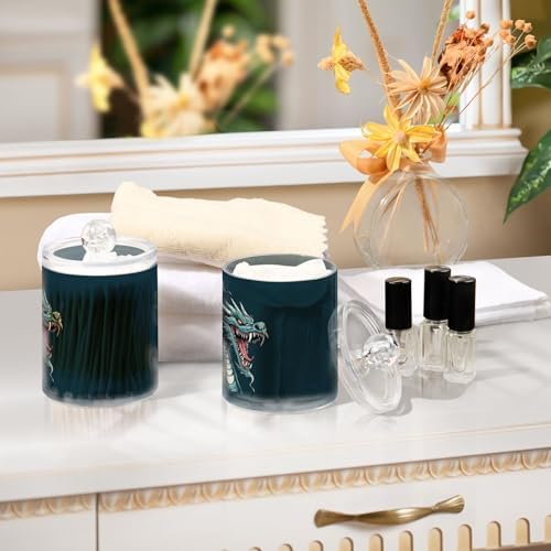 Fustylead 4 Pack Western Dragon Plastic Apothecary Jars with Lid, Bathroom Vanity Storage Organizer Canister for Qtip, Cotton Ball, Swab, Round Pads, Floss - Image 6