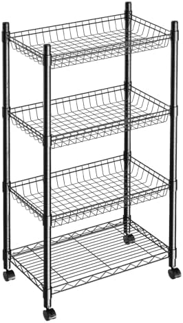 Guan River 4 Tier Wire Basket Shelf,Black,23.23" L x 13.11" W x 49.21" H by GuanRiver