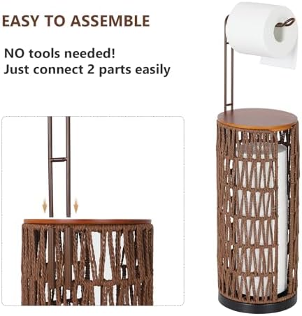 Trongee Freestanding Toilet Paper Holder with Storage,3 Rolls of Rattan Tissue Holder for Bathroom,Woven Toilet Paper Roll Holder Stand,Boho Bathroom Decor Farmhouse Toilet Paper Storage-Deep Brown - Image 4