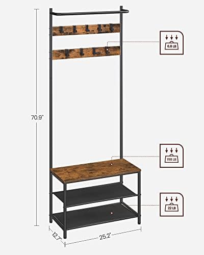 VASAGLE Hall Tree with Bench and Shoe Storage, 9 Movable Hooks, Top Bar - Image 7