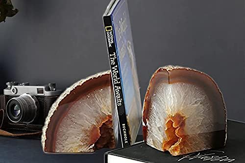 AMOYSTONE Agate Book Ends Shelves Decorative Geode Bookend Large Crystal Bookends Quartz Decor Nature Brown with Rubber Bumpers(1 Pair, 4-6 LBS) - Image 4