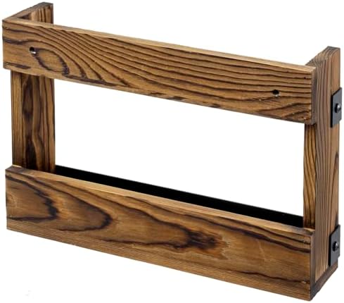 MyGift Wall-Mount Magazine Racks, Burnt Wood & Black Metal, Set of 2 - Image 7