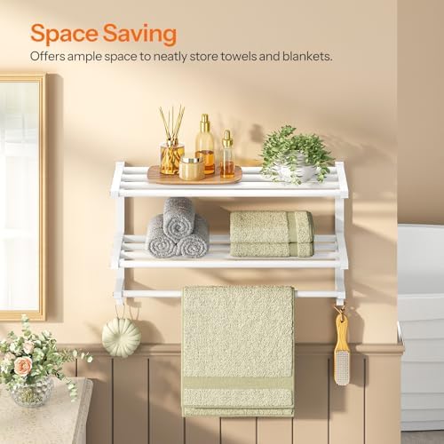 HOOBRO 23.8" Towel Rack for Bathroom, 3 Tier Towel Shelf with Tower Bars, Bathroom Storage Organizer for Towels and Toiletries, Towel Holder Wall Mounted with 2 Hooks, White WT08LB01 - Image 4