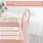 CLHMILY&Z Laundry Hamper Round Storage Rope Basket in Living Room, Bedroom, Laundry Room for Toy, Clothes, Blanket, Pillow (Pink, 80L) - Image 5