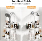 Adjustable Shower Caddy Hanging Rustproof Shower Caddy for Handheld Showerheads, Shower Organizer with Hooks Soap Holder, Anti-Swing Shower Rack Bathroom Accessories (White) - Image 2