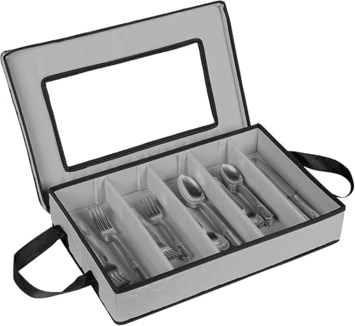 Flatware Storage Case 5 Compartments Silverware Container Box, Gray by HOLDN%E2%80%99STORAGE