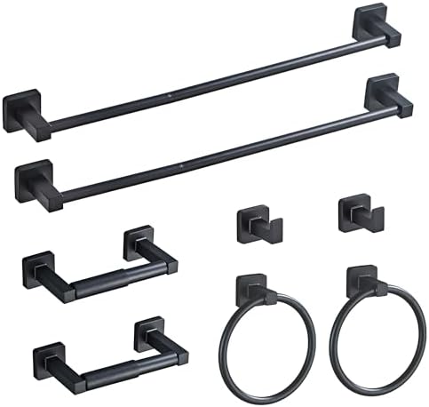 Matte Black Bathroom Hardware Set 8 Pieces,Towel Bar Set Stainless Steel Wall Mounted, Includes 23.6In Hand Towel Bar, Towel Ring, Robe Towel Hooks,Toilet Paper Holder, Bathroom Towel Rack Set by bluebyrne