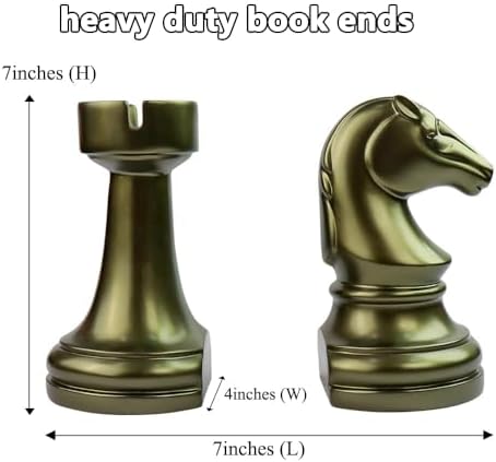 jinhuoba Decorative Bookends Chess Bookends, Aeneous Heavy Book Ends Stopper, Modern Book Ends for Shelves Office Home Desk Bookrack, 7"(L) x4(W) x7(H), 1Pair/2Piece - Image 7