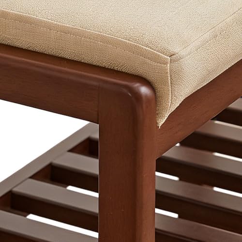 Small Upholstered Shoe Bench with Walnut Finish, Solid Wood & Memory Foam Cushion, No Assembly Needed, Narrow 2-Tier Mudroom Shoe Rack Bench for Entryway, Hallway, Front Door - Image 6