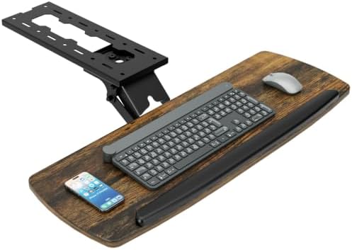 Keyboard Tray Under Desk with Storage Drawer, Height Adjustable Keyboard Tray Slide Out 360° Swivel Tilt, Ergonomic Under Desk Mount Keyboard & Mouse Holder for Gaming Home Office, 28''x11'' Vintage by 1