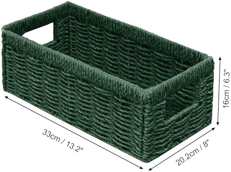 Vagusicc Wicker Storage Basket, Set of 2 Hand Woven Wicker Baskets for Organizing with Handles, Decorative Small Storage Bins for Countertop Toilet Paper Basket for Toilet Tank Top Shelves, Green - Image 2