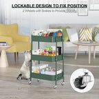 EAGMAK 3 Tier Utility Rolling Cart, Metal Storage Cart with Handle and Lockable Wheels, Multifunctional Storage Organizer Trolley with Mesh Baskets for Kitchen, Living Room, Office, Garage (Jungle) - Image 5