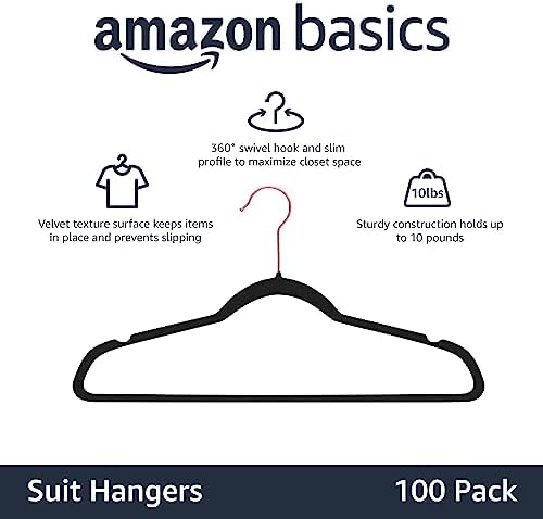 Amazon Basics Slim Velvet Non-Slip Space Saving Suit Clothes Hangers, Closet Organizer, Black/Rose Gold, 100-Pack - Image 2