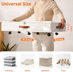 6 Inches Under Bed Storage with Wheels Pack of 2, Underbed Shoe Storage Container Bin with Clear Lid Cover, Rolling Under Bed Drawer Storage Bag Basket for Shoe Organizer Sheet Sweater - White - Image 2