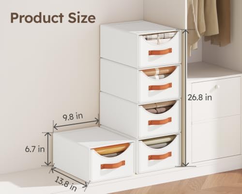 Homsorout Stackable Storage Drawers - Collapsible Storage Bins with Drawers, 6 Pack Closet Shelf Organizer Basket, Fabric Pull Out Organizer for Bedroom, Living Room, Dorm, White - Image 3