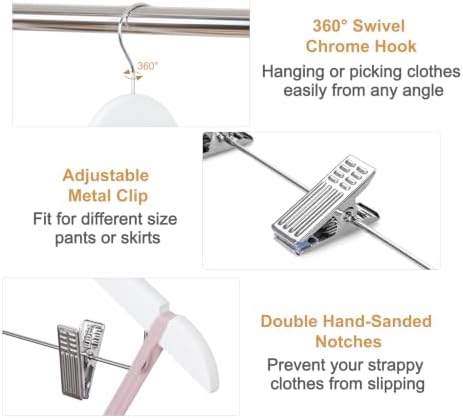 TOPIA HANGER Wooden Suit Hangers with Adjustable Metal Clips (10 Pack), Solid Smooth Wood Clothes Hangers, 360° Swivel Hook, Premium Pants Hangers for Clothes Coat, Jeans, Blouse-White,CT28W - Image 5