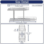 2-Tier Pull Out Cabinet Organizer, 5.5" W x 21.5" D, Heavy Duty Dual Slide Out Shelves for Narrow Base Cabinets, Chrome Wire Basket Drawer for Spices, Bottles & Snacks - Image 2