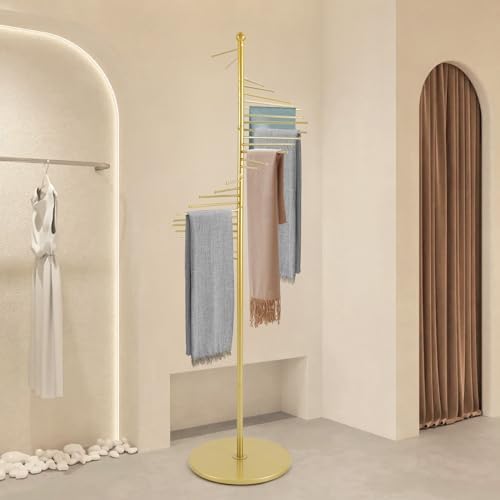 Spiral Freestanding Scarf Display Rack, Iron Gold Retail Tie Rack Belt Display, Scarf Holder Scarf Hanger for Clothing Store Bedroom Business - Image 2