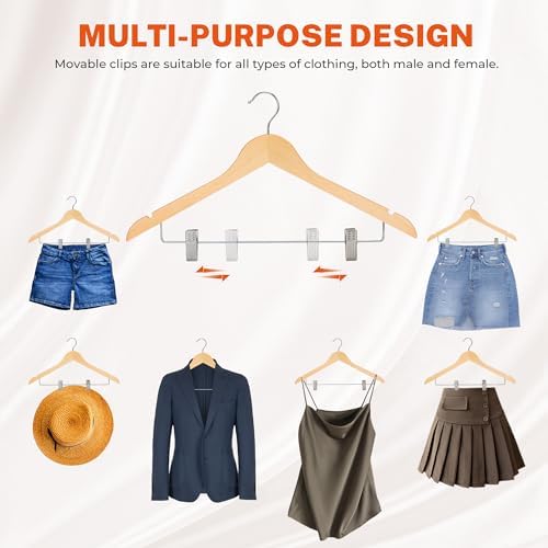 HOUSE DAY Wooden Hangers with Clips 24 Pack, Suit & Pants Hangers, Natural - Image 3